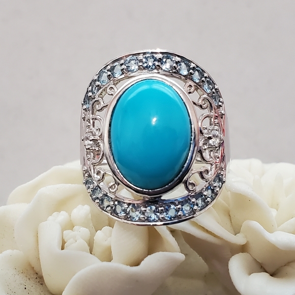 Sterling Turquoise Blue Topaz Ring 7.25 - Picture 11 of 15